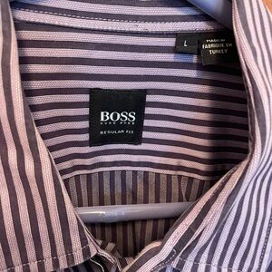 HUGO BOSS Men's Purple Striped Shirt Size L